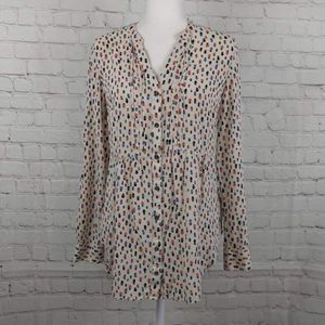 Maeve Anthropologie Women Multicolored Roll Tab Sleeve Button Front Top Size 8